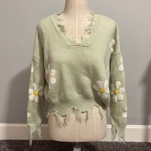 Rue 21 lime green sweater with daisy purchased at Altar’d State XS